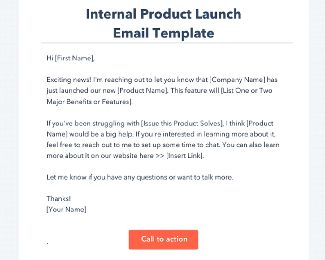 An internal email template makes it easy to announce your new product to employees.
